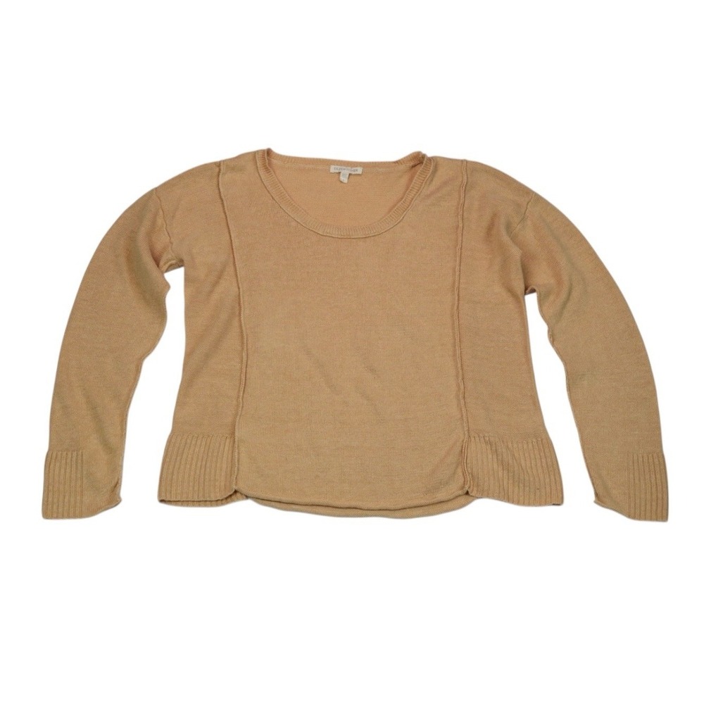 Eileen Fisher 100% Linen Sweater Small Camel Beige Lightweight Knit Top